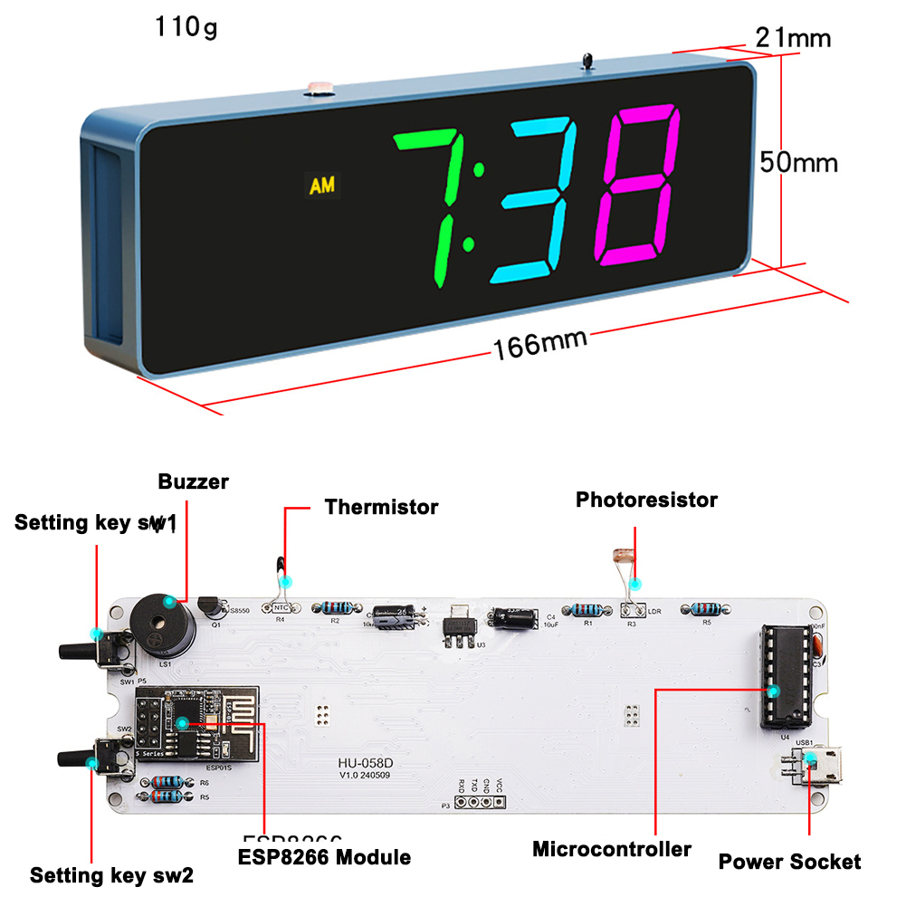 ESP8266 IoT Colorful WiFi Cloc - огляд і ціна Diy Electronics Com